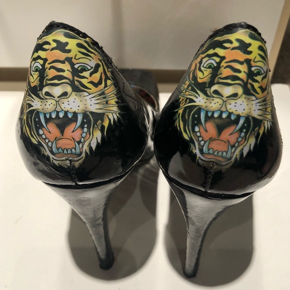 Ed Hardy open toe black heels - size 5 - Picture 3 of 3